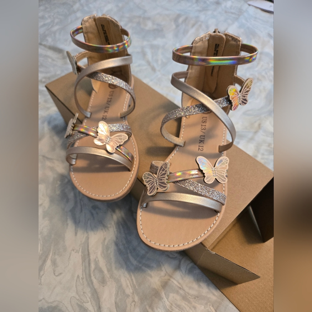 Girls Butterfly, Gold Metallic Strappy Sandals